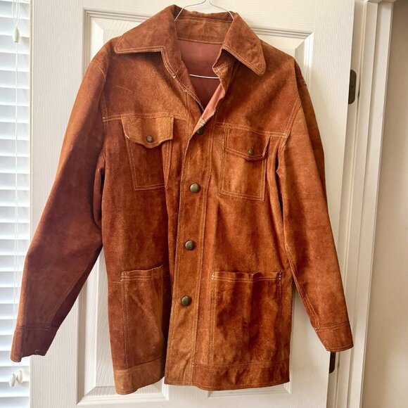 Mens Reversible Suede Leather Jacket Cowboy Western Rockabilly 70s Vintage 44” - Picture 1 of 12